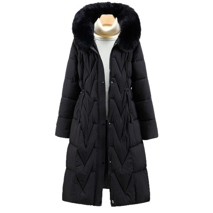 Damen nan langer gesteppter Parka mit voluminöser Kunstfellkapuze und taillierendem Kordelzug Drune