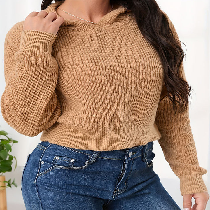 Damen cropped Hoodie aus weichem Waffelstrick mit elastischem Bund Drune