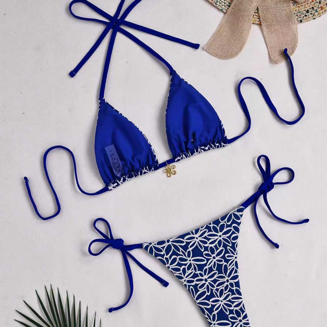 Damen Triangel-Bikini mit kontrastierenden Blütenmotiven Drune