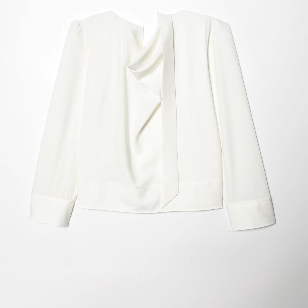 Damen nan schluppenbluse mit drapierter Knotenfront und breiten Manschetten Drune