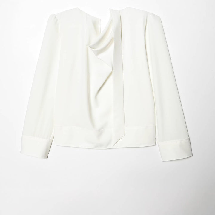 Damen nan schluppenbluse mit drapierter Knotenfront und breiten Manschetten Drune