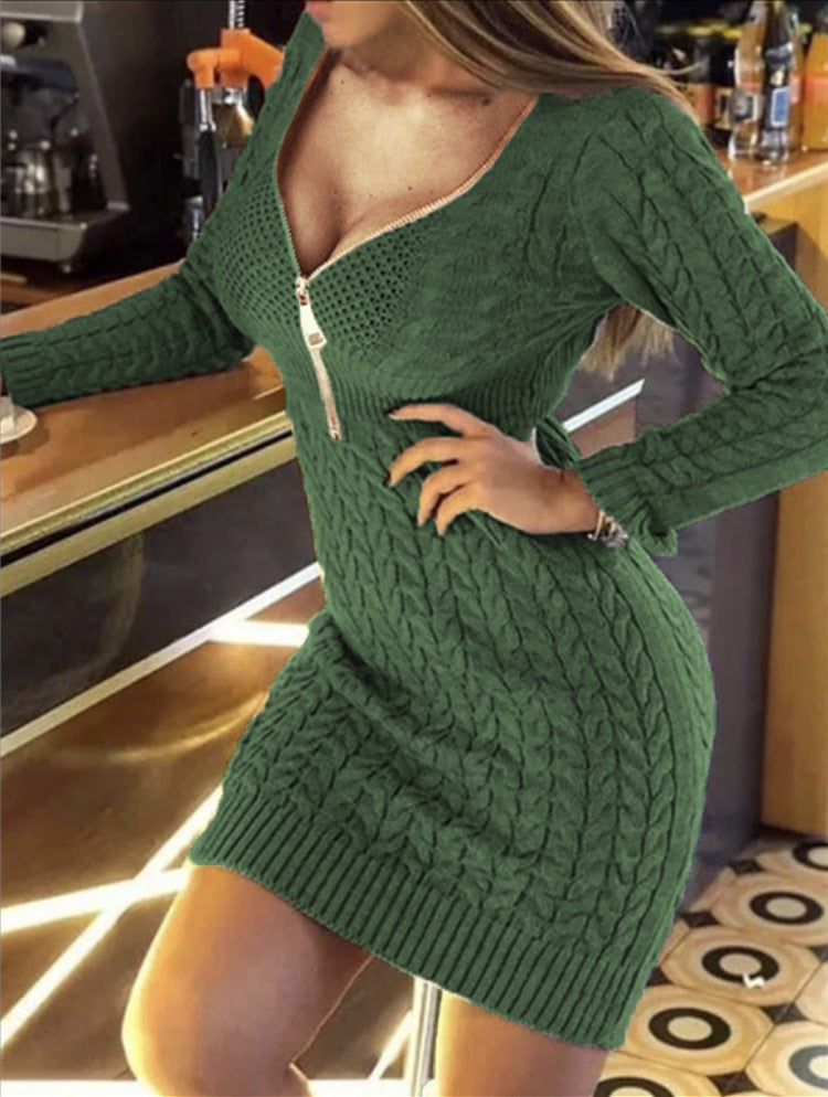 Damen Strickkleid mit Zipper und nostalgischem Rippenmuster Drune