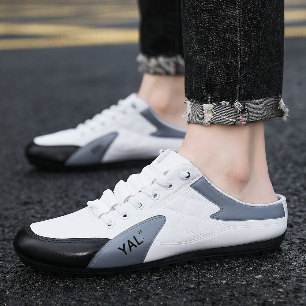 Herren Slipper-Sneaker im Mule-Design mit dekorativer Schnürung und gesteppter Kunstleder-Optik Drune