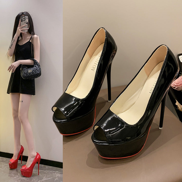 Damen Offene Zehen Plateau‑Stiletto mit hohem Absatz und Lackfinish Drune