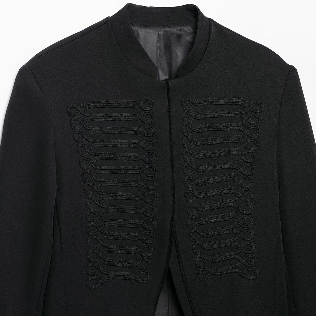 Damen Kurze militärinspirierte Bolerojacke mit Stehkragen und Zierkordeln Drune