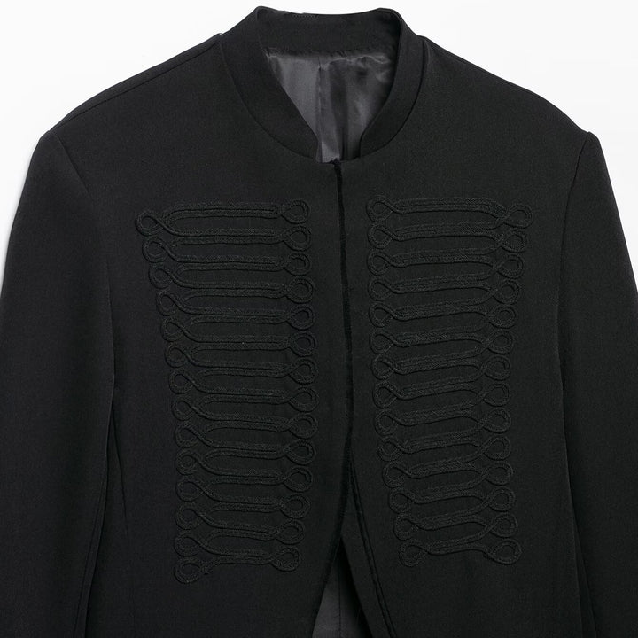 Damen Kurze militärinspirierte Bolerojacke mit Stehkragen und Zierkordeln Drune