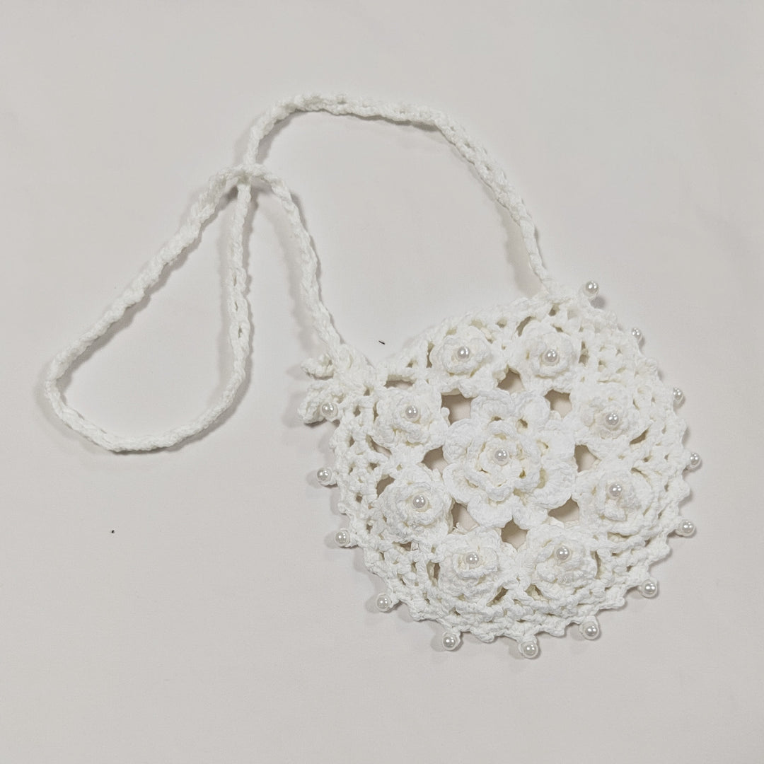 Damen handgefertigte Häkel-Handtasche mit Perlenschmuck Drune