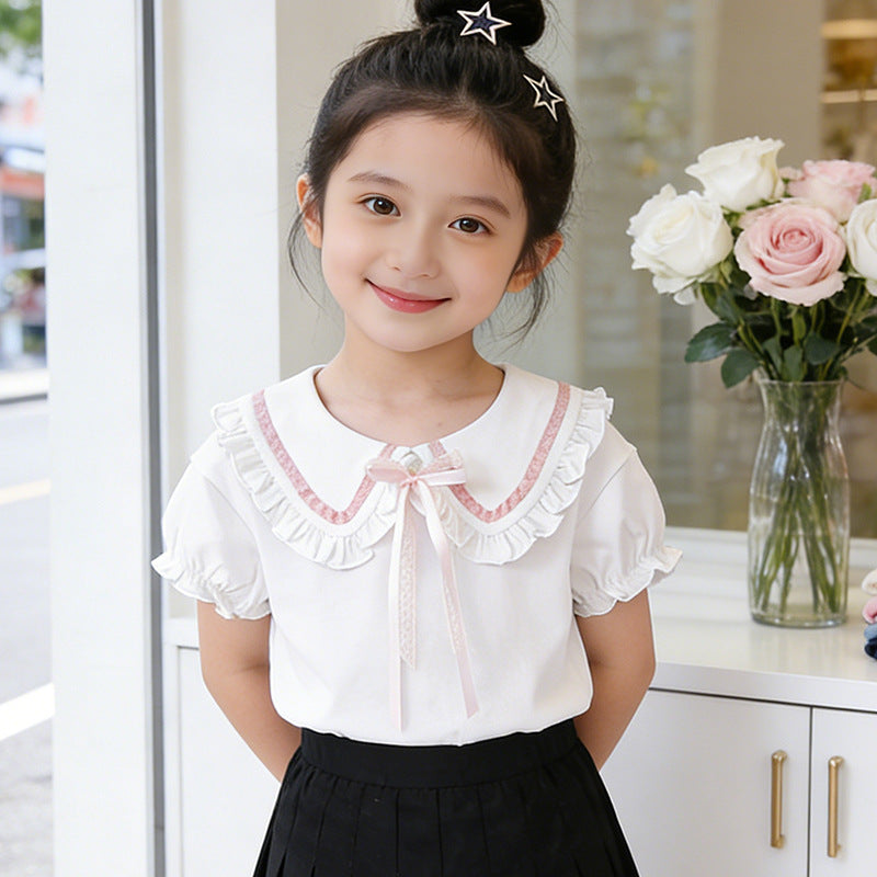 Mädchen Bluse mit Rüschendetails und dekorativem Kragen Drune