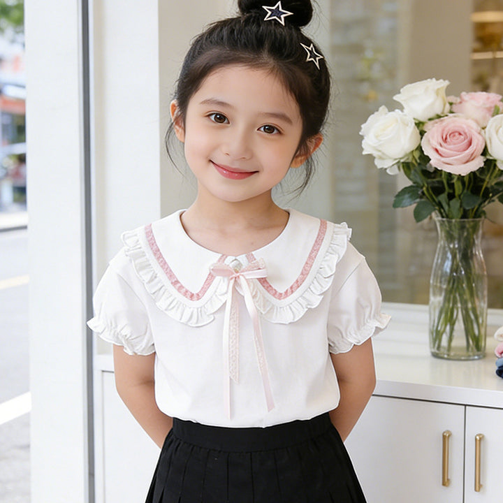 Mädchen Bluse mit Rüschendetails und dekorativem Kragen Drune