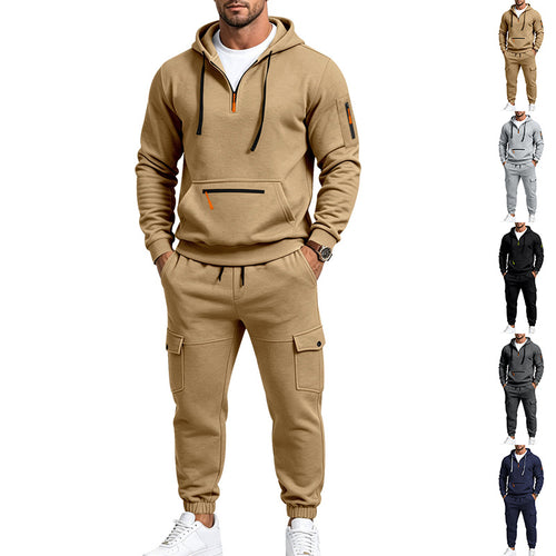 Herren Kapuzen-Sweatset mit Halbzip, Cargo-Jogger und Utility-Taschen Drune