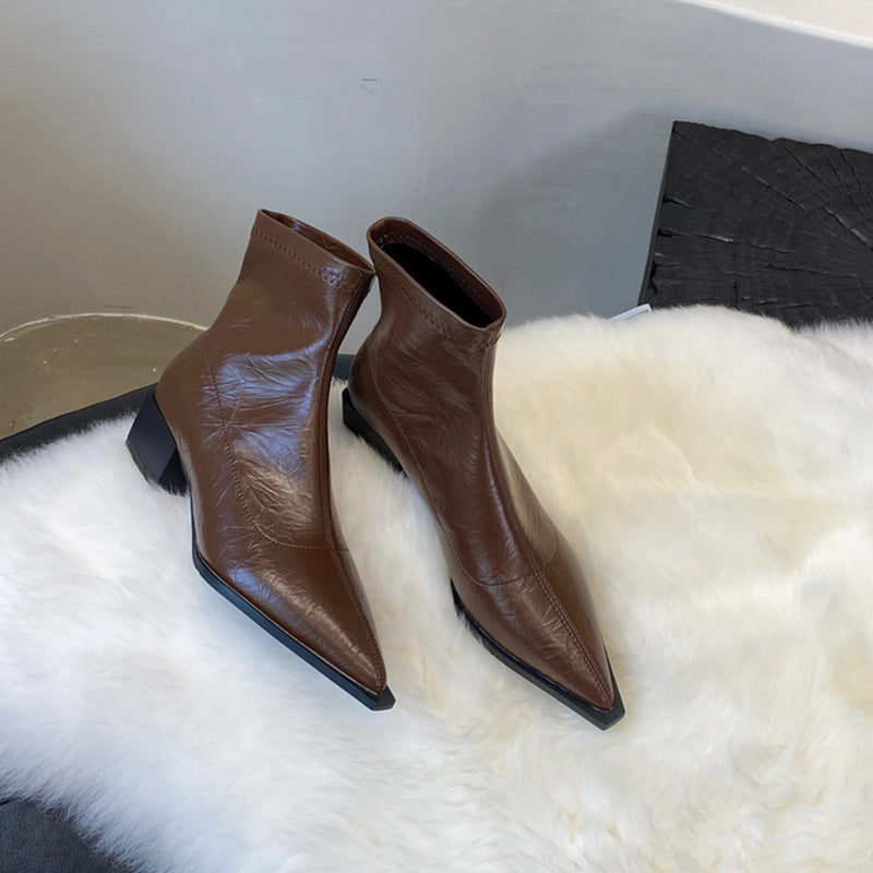 Damen Ankle Boots mit spitzer Zehenpartie und elegantem Blockabsatz Drune