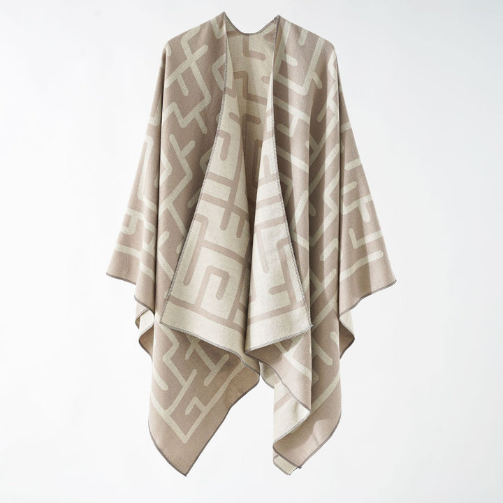 Damen Wendejacquard-Ruana mit grafischem Muster und asymmetrischem Saum Drune
