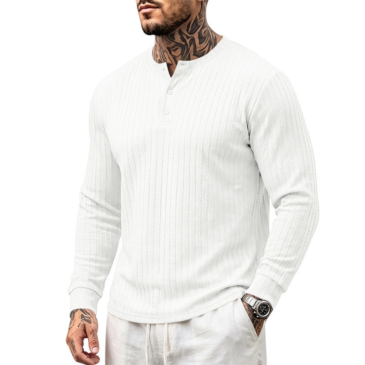 Herren Feinstrick-Henley mit Stehkragen und Zopfmuster Drune