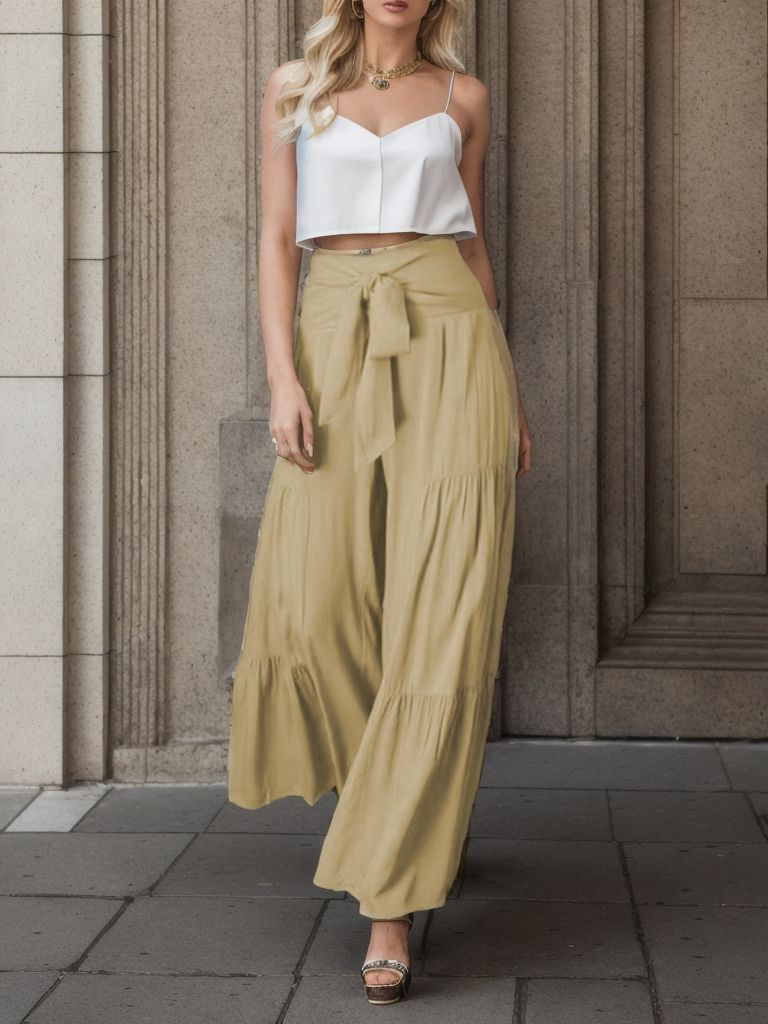 Damen Weitgeschnittene Sommerhose mit elastischem Bund und seitlichem Kordelzug Drune