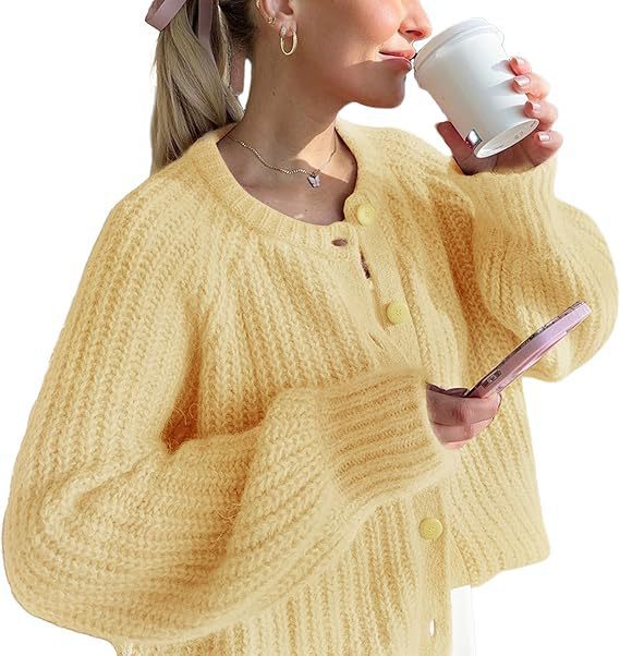 Damen Oversize Mohair-Effekt Strickjacke mit Rippenstruktur und Rundhalsausschnitt Drune