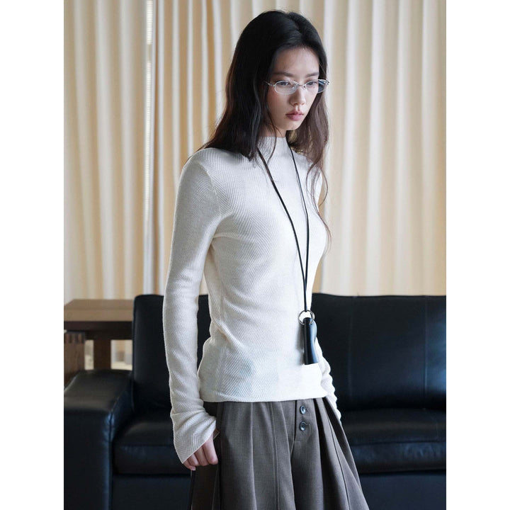 Damen Feiner Rippstrick-Pullover mit Stehkragen und Daumenlöchern Drune