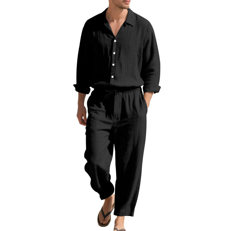 Herren Leinen-Loungeanzug mit elastischem Bund und praktischem Knopfdesign Drune