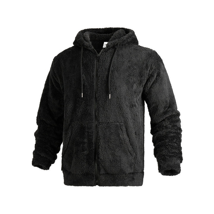 Herren kuschelige Fleecejacke mit hochschließendem Kragen und Kängurutaschen Drune