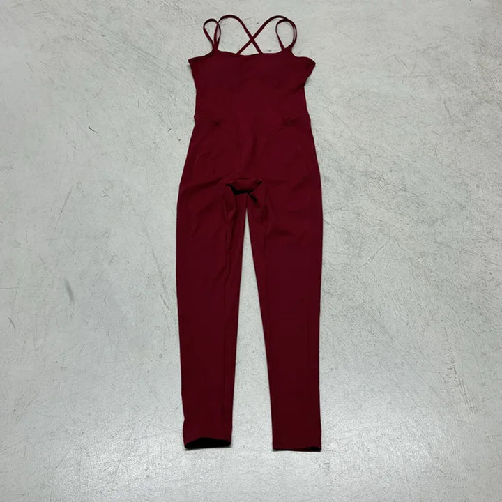 Damen Sportlicher Jumpsuit mit verstellbaren Trägern und körperbetontem Schnitt Drune