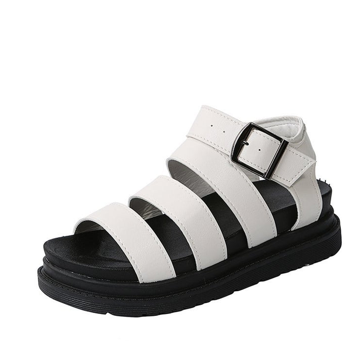 Damen Plateausandalen mit vier Riemen und verstellbarer Metallschnalle Drune
