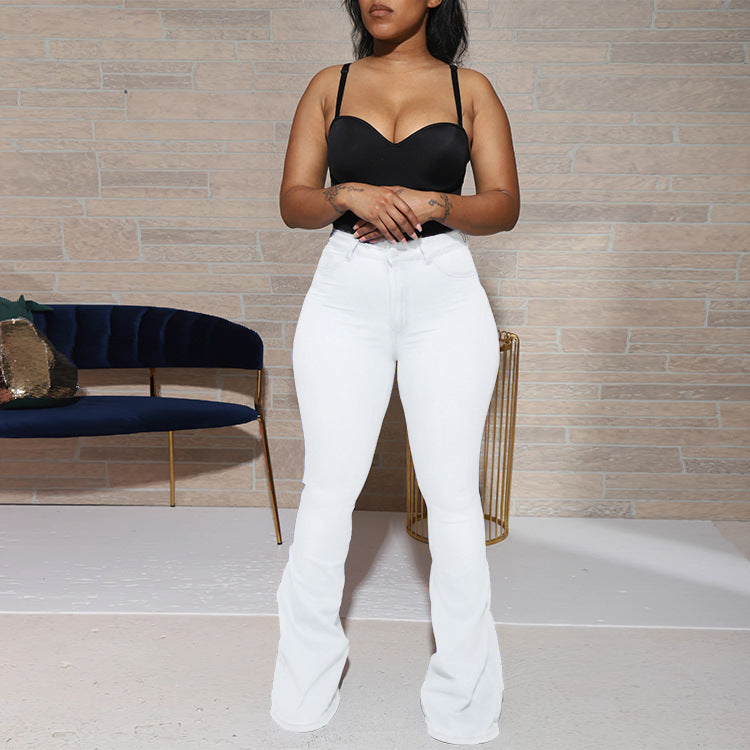 Damen High-Waist Stretch-Jeans mit leichtem Schlag und figurformender Passform Drune