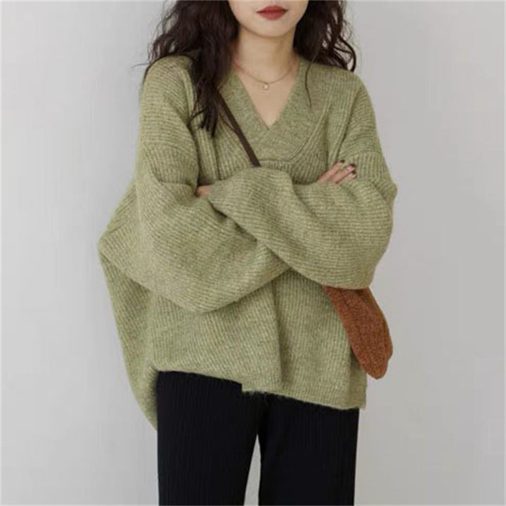 Damen kuscheliger V-Ausschnitt Pullover im oversize Schnitt Drune