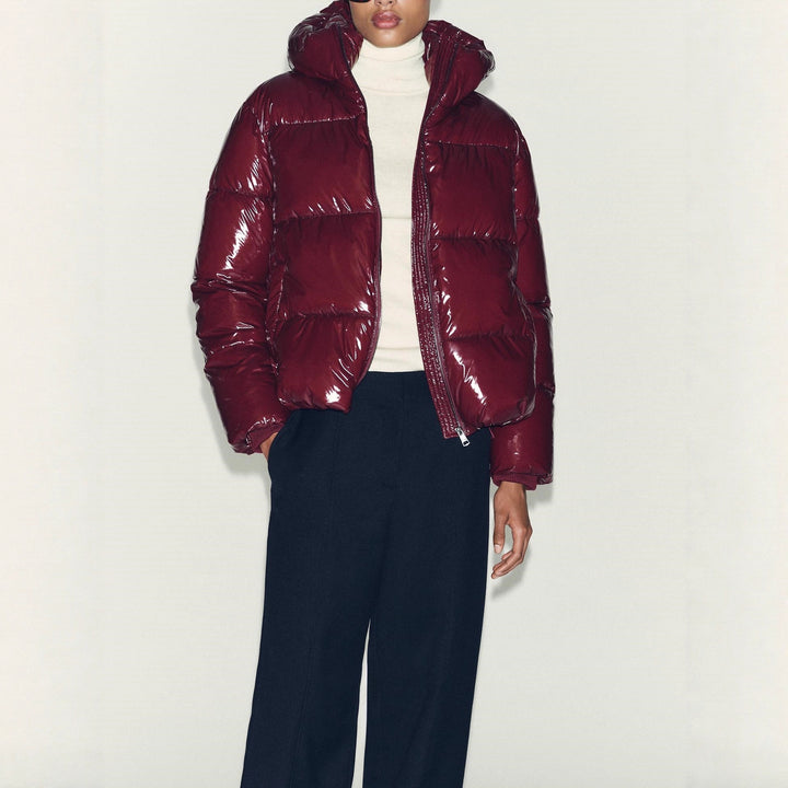 Damen Hochglanz Steppjacke mit hohem Kragen