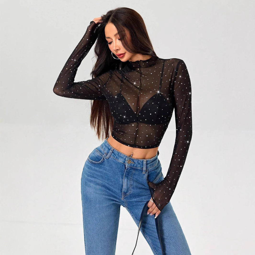 Damen Transparentes Oberteil mit Glitzer Drune