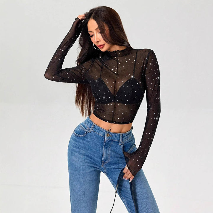 Damen Transparentes Oberteil mit Glitzer Drune