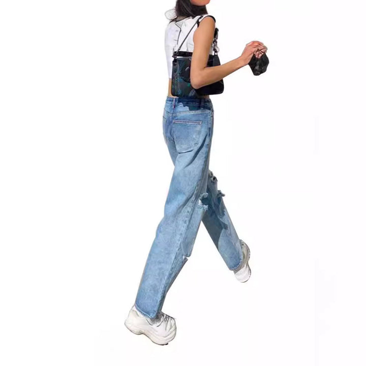 Damen Modische Baggy Jeans mit Destroyed-Details Drune