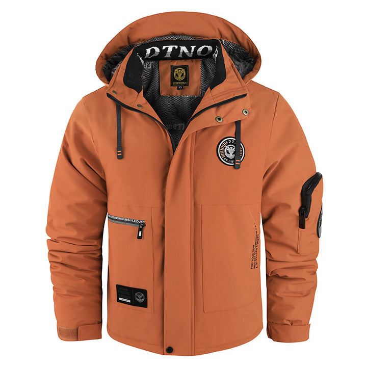 Herren nan winddichte gefütterte Fieldjacke mit Kapuze und multifunktionalen Reißverschlusstaschen Drune