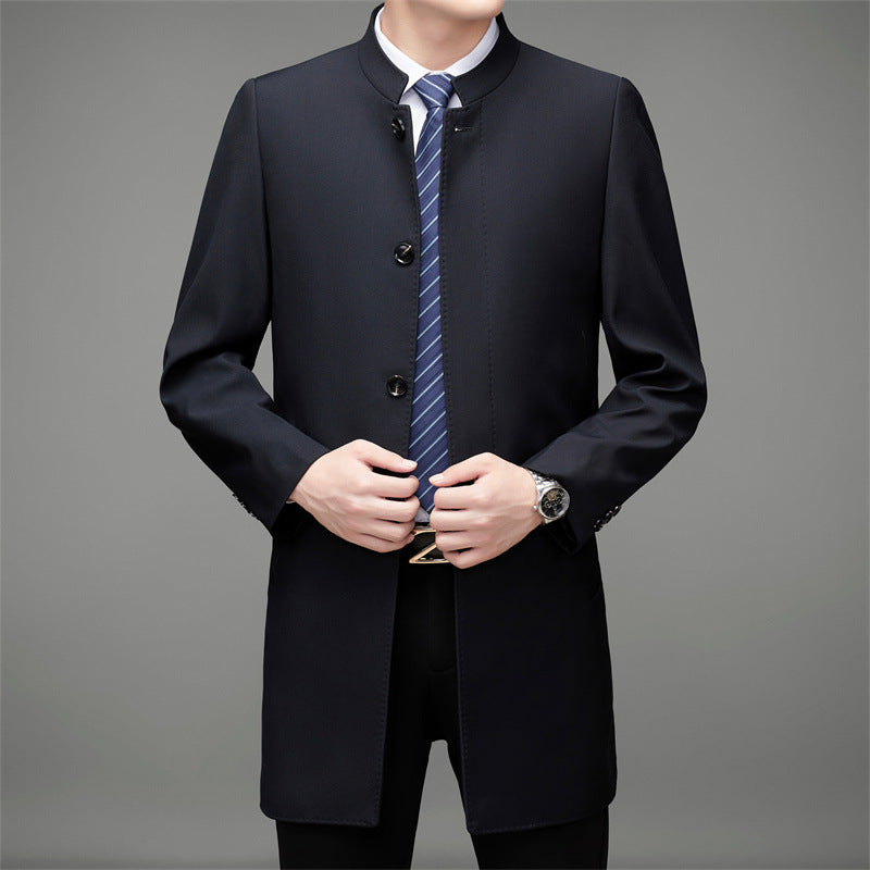 Herren eleganter Mantel mit modernem Stehkragen und feinem Gewebemuster Drune