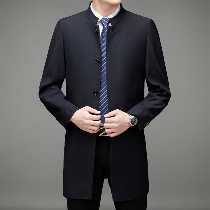 Herren eleganter Mantel mit modernem Stehkragen und feinem Gewebemuster Drune