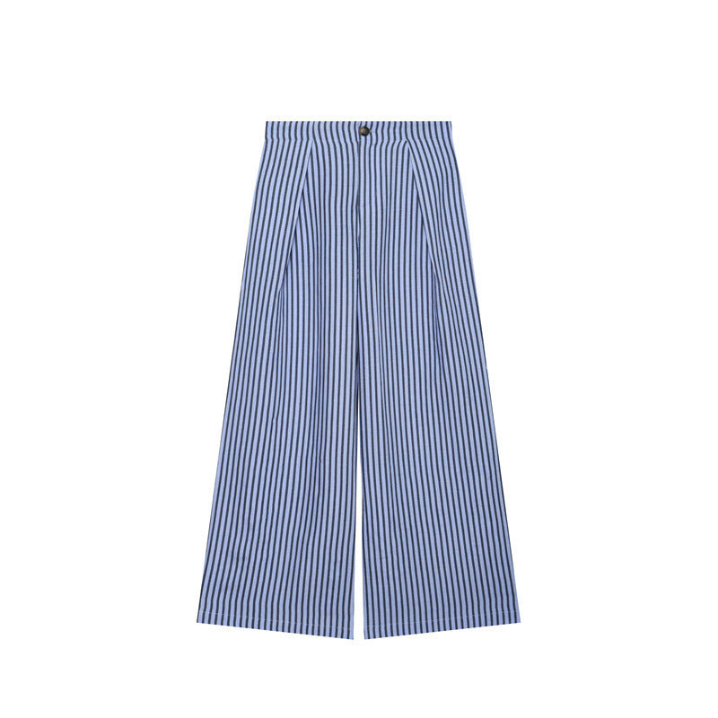 Damen Hochtaillierte weite Palazzo‑Hose mit Bundfalten, Bügelfalte und vertikalem Nadelstreifen Drune