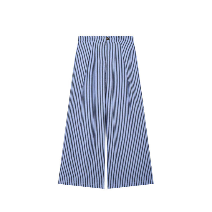 Damen Hochtaillierte weite Palazzo‑Hose mit Bundfalten, Bügelfalte und vertikalem Nadelstreifen Drune
