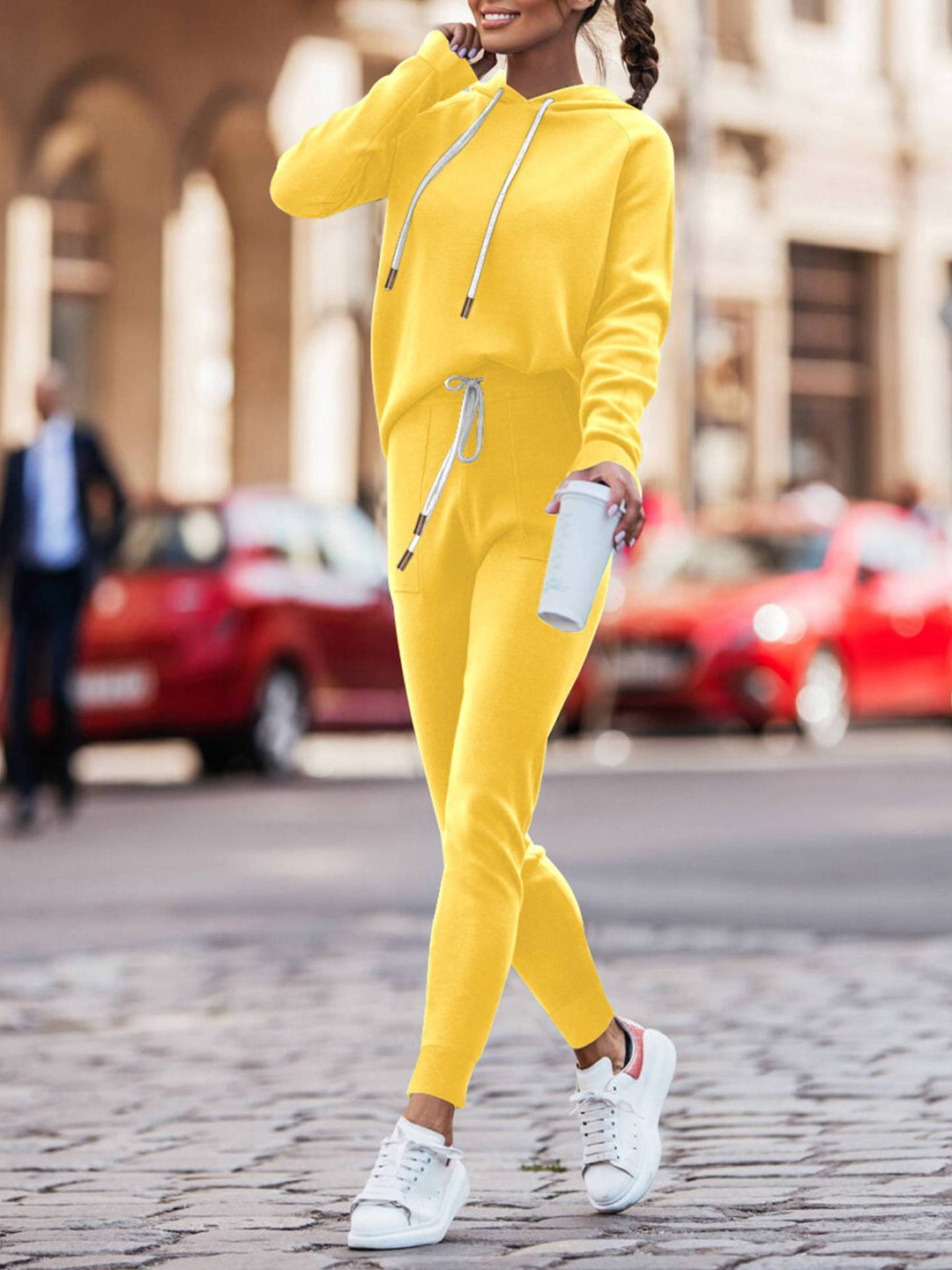 Damen Lässiges Kapuzenpulli- und schmalgeschnittenes Jogginghose-Set Drune