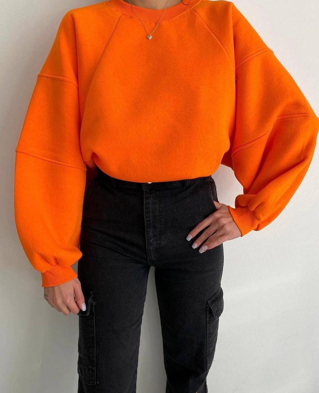Damen Oversized Sweatshirt mit Puffärmeln Drune