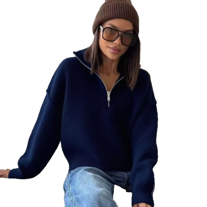 Damen Grobstrick Pullover mit Halbreißverschluss und oversized Passform Drune