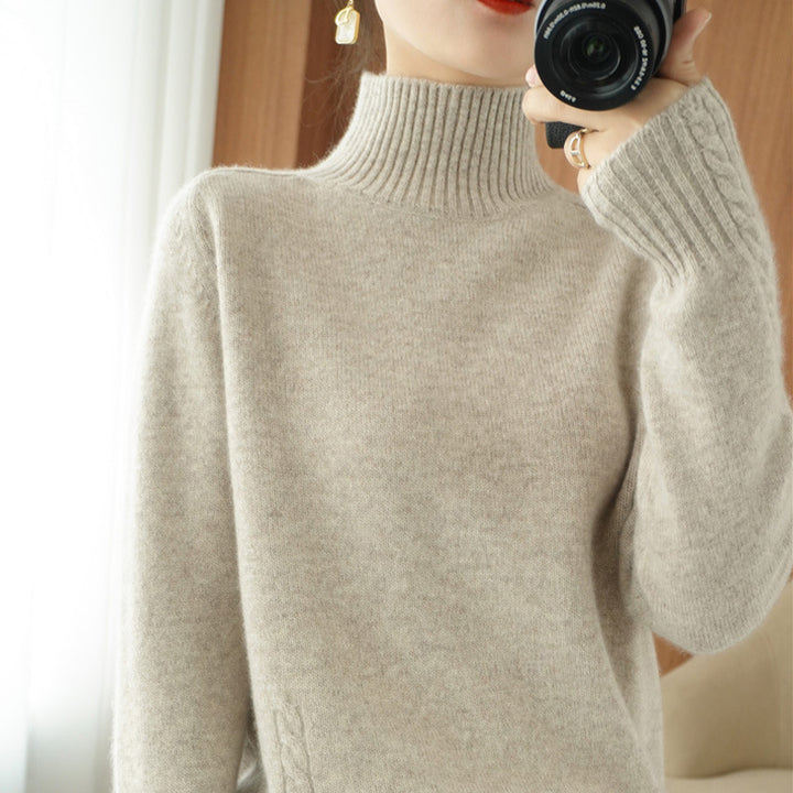 Damen eleganter Pullover mit hohem Kragen und feiner Struktur Drune