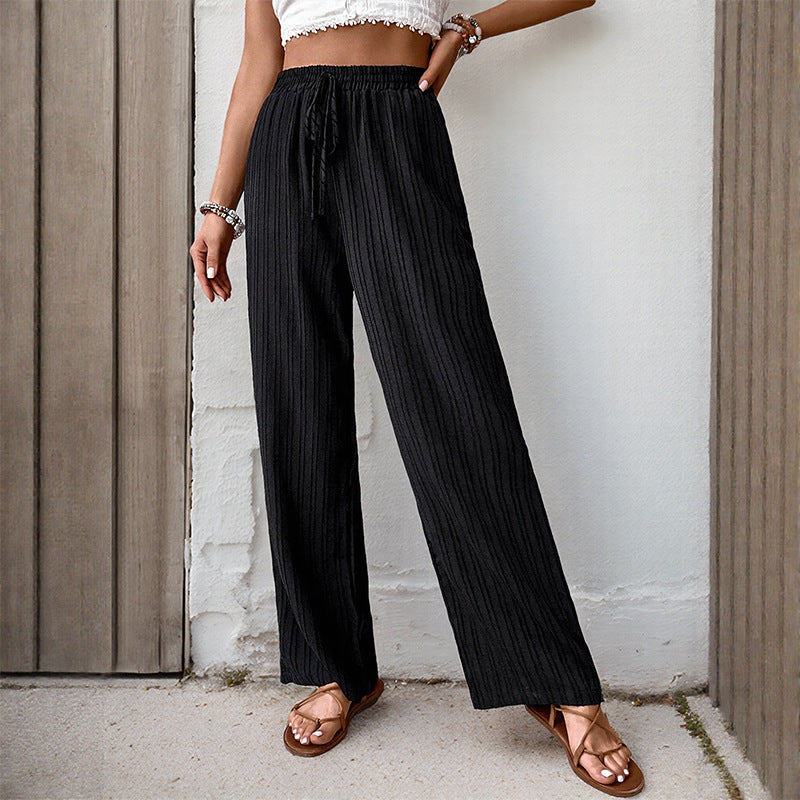 Damen Weite Sommerhose aus leichtem Crinkle‑Stoff mit elastischem Bund und Tunnelzug Drune