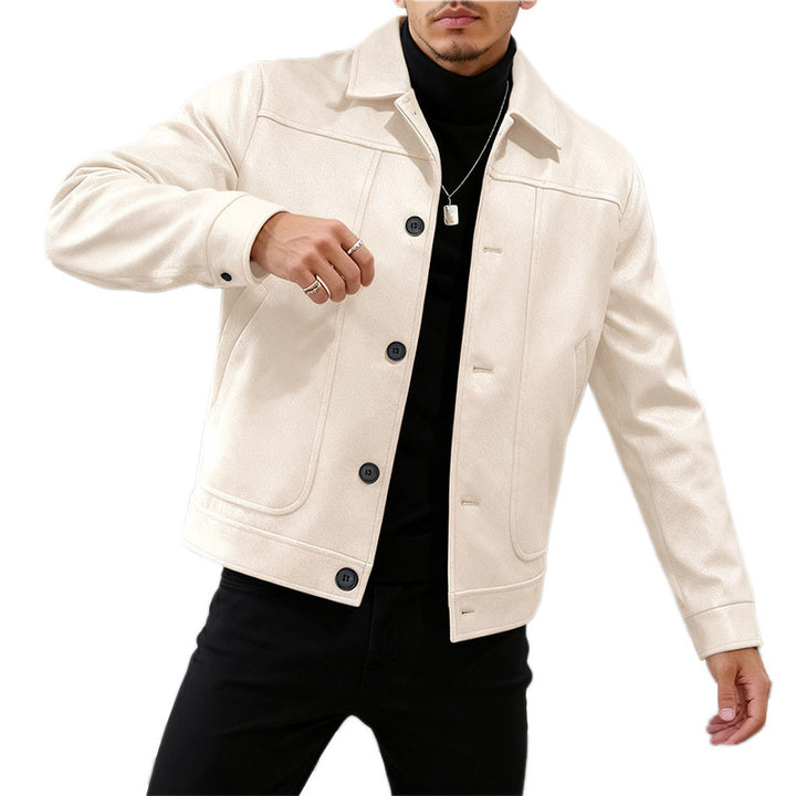 Herren nan moderner Trucker-Overshirt aus Velourslederimitat mit Ziernähten und aufgesetzten Taschen Drune