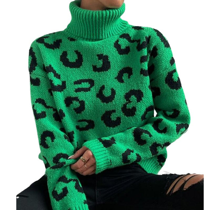 Damen Stehkragen Pullover mit Leopardenmuster Drune