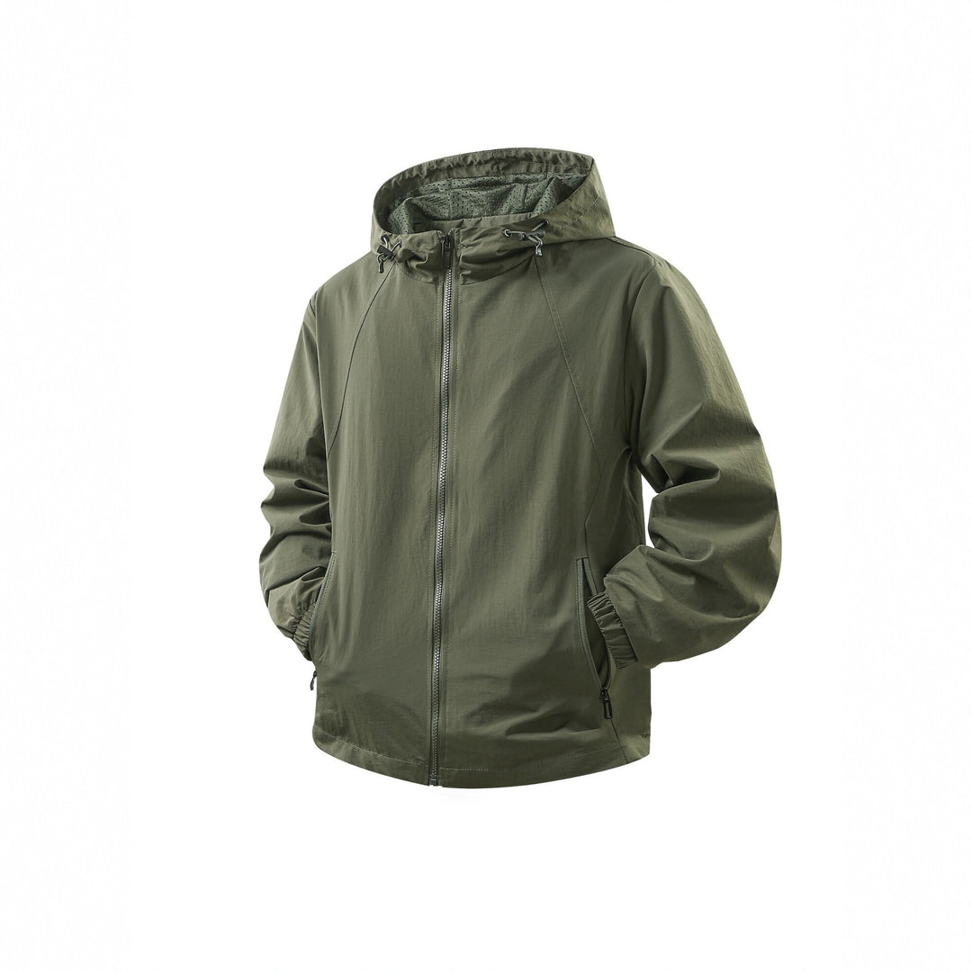 Herren Leichte atmungsaktive Kapuzen-Windjacke mit Mesh-Innenfutter und Reißverschlusstaschen Drune