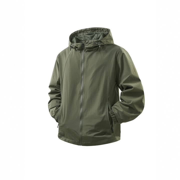 Herren Leichte atmungsaktive Kapuzen-Windjacke mit Mesh-Innenfutter und Reißverschlusstaschen Drune