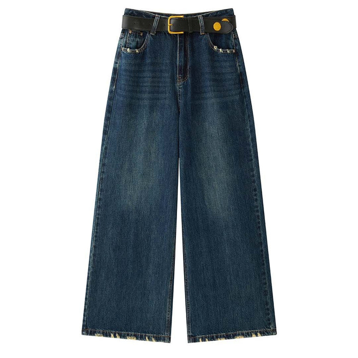 Damen Weite Vintage-Denim Jeans mit hohem Bund und ausgefranstem Saum Drune