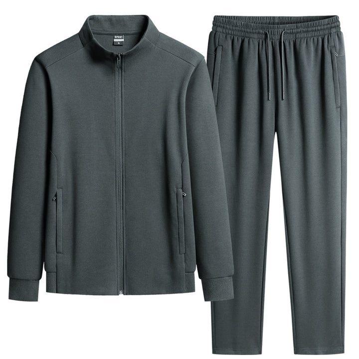 Herren Modernes Freizeit-Trainingsset aus Thermofleece mit Stehkragen‑Zipjacke & konischer Jogginghose Drune