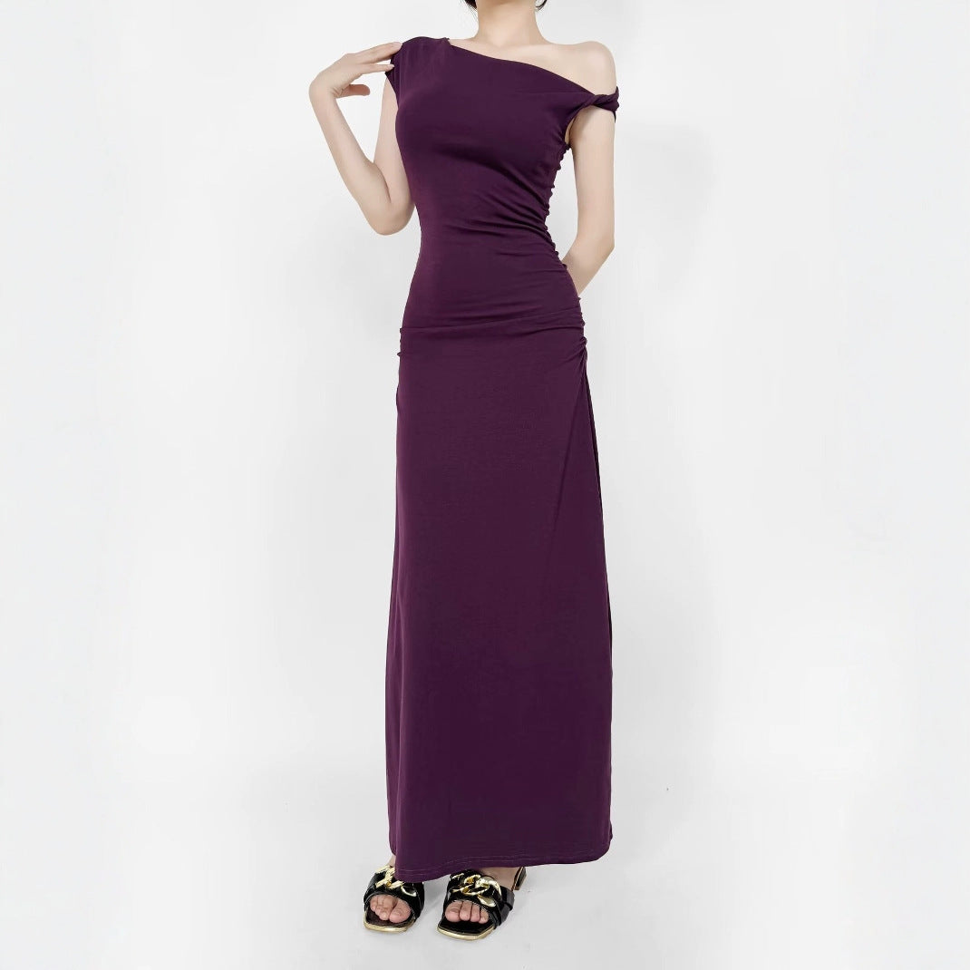 Damen Maxikleid mit asymmetrischem Ausschnitt und raffinierten Rüschendetails Drune
