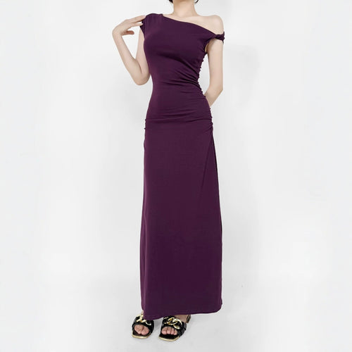 Damen Maxikleid mit asymmetrischem Ausschnitt und raffinierten Rüschendetails Drune