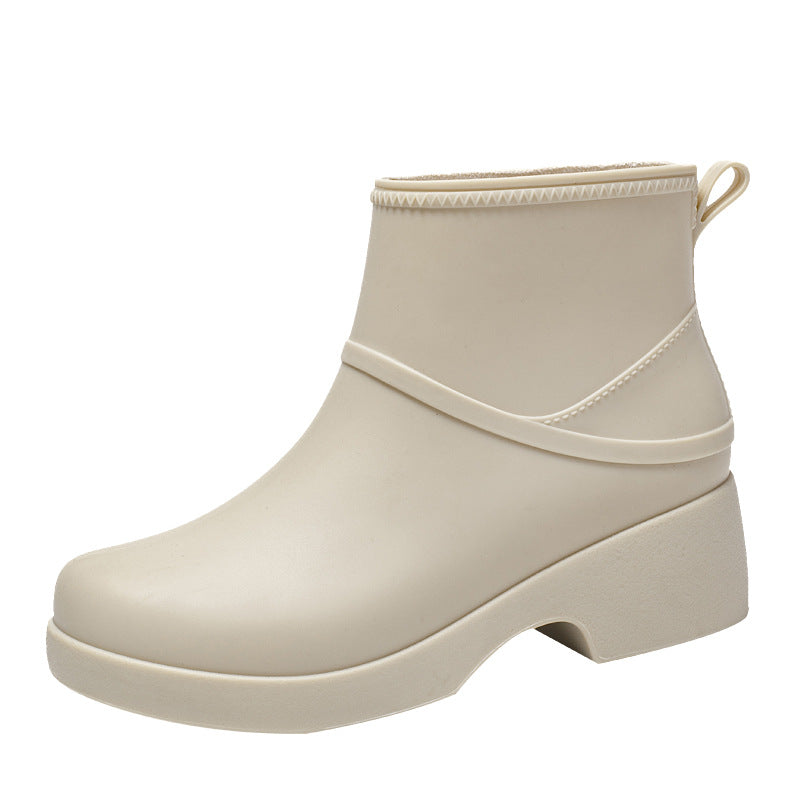 Damen Gummi-AnklDruneoots wasserdicht mit Plateau-Profilsohle und Zuglasche Drune