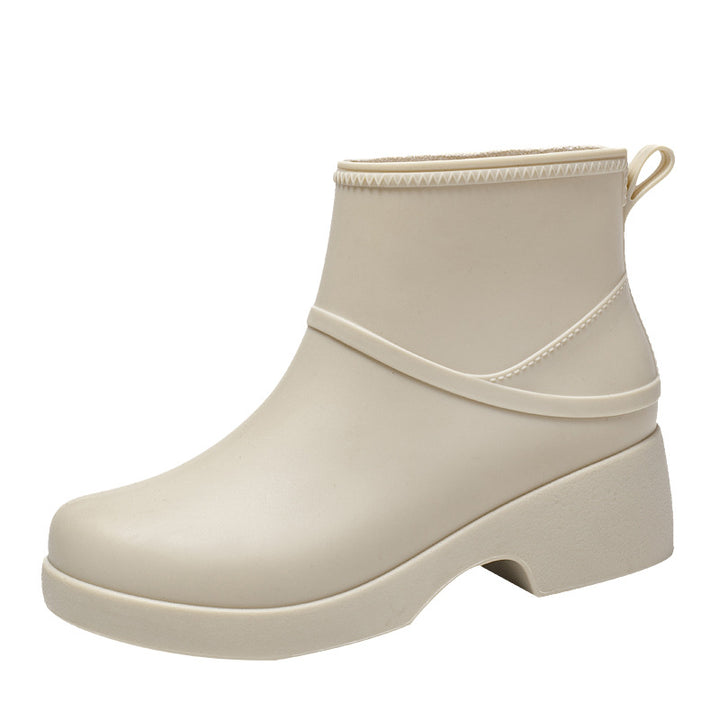 Damen Gummi-AnklDruneoots wasserdicht mit Plateau-Profilsohle und Zuglasche Drune